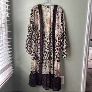 Floral and Leopard Print Maxi Tiered Kimono